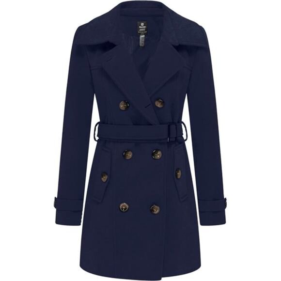 Women's Double Breasted Pea Coat Winter Mid-Long Trench Coat with Belt